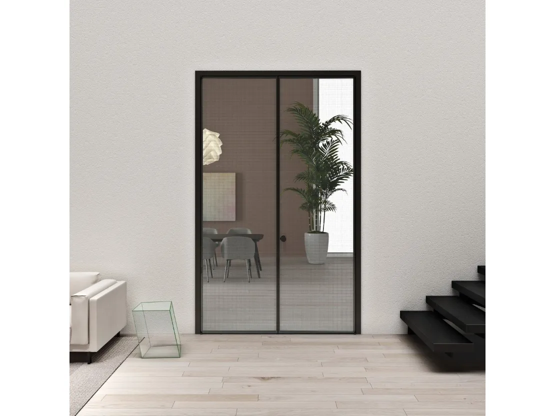 Porta per interni Aladin Double Swing Plain Mono in vetro con telaio in alluminio di Glas Italia